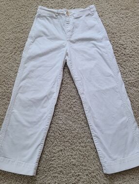 Marine Layer Bridget Slim High Rise Wide Leg Cropped Pants White 6